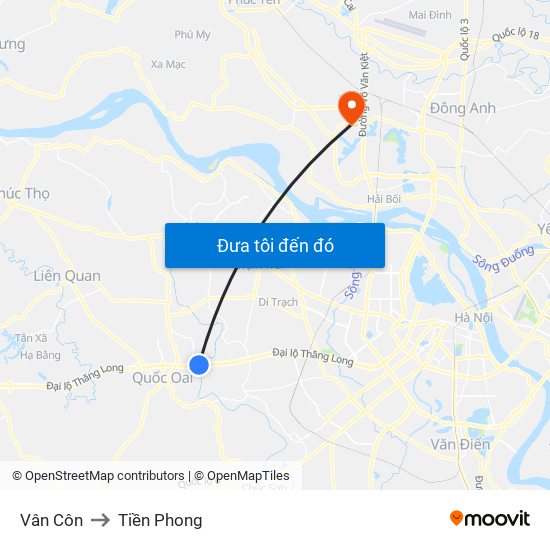 Vân Côn to Tiền Phong map