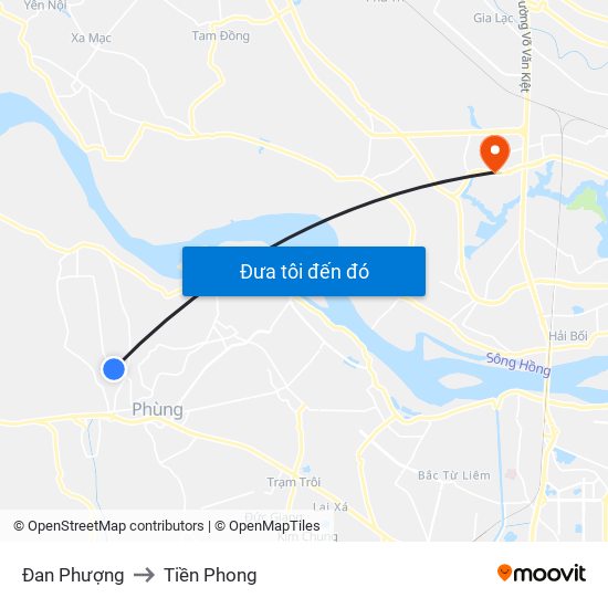 Đan Phượng to Tiền Phong map