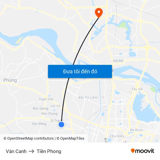 Vân Canh to Tiền Phong map