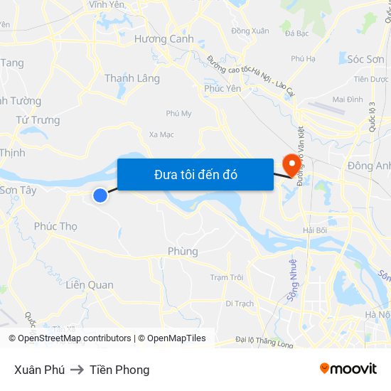 Xuân Phú to Tiền Phong map