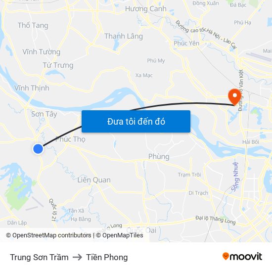 Trung Sơn Trầm to Tiền Phong map