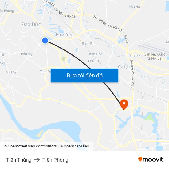 Tiến Thắng to Tiền Phong map