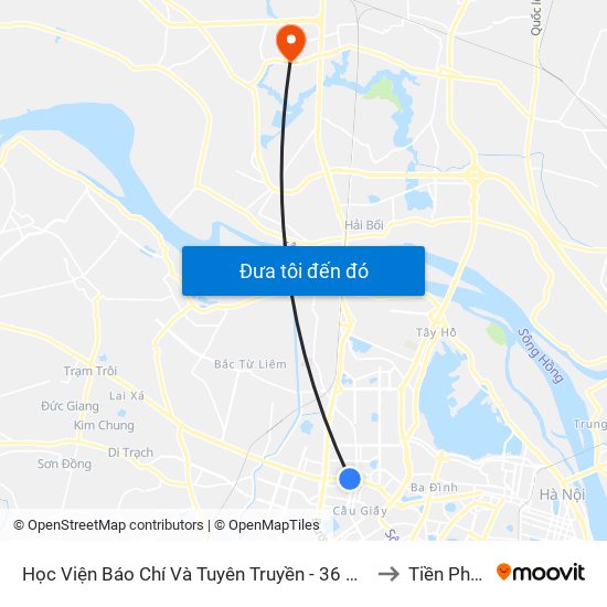 Học Viện Báo Chí Và Tuyên Truyền - 36 Xuân Thủy to Tiền Phong map