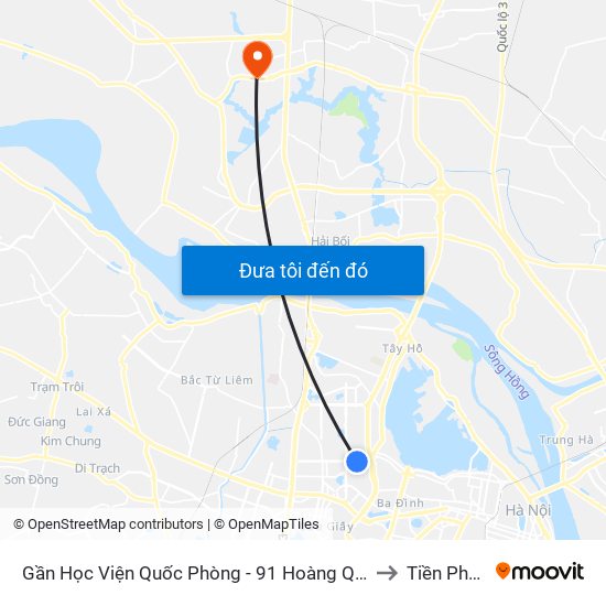 Gần Học Viện Quốc Phòng - 91 Hoàng Quốc Việt to Tiền Phong map