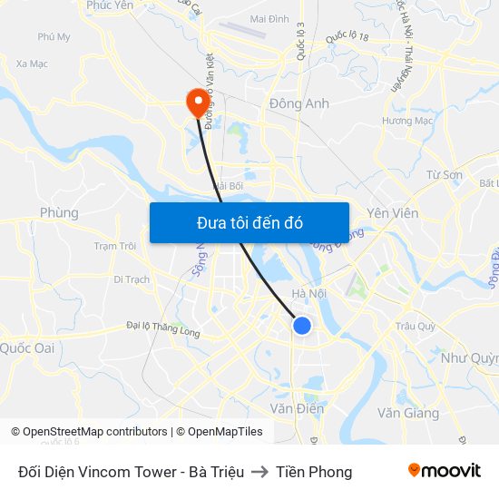 Đối Diện Vincom Tower - Bà Triệu to Tiền Phong map
