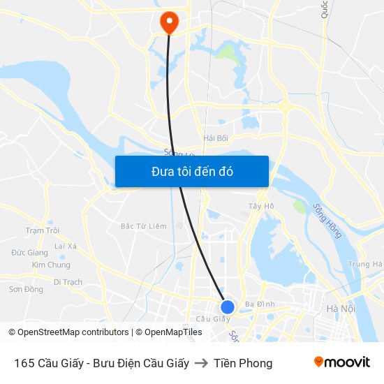 165 Cầu Giấy - Bưu Điện Cầu Giấy to Tiền Phong map