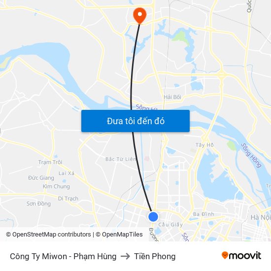 Công Ty Miwon - Phạm Hùng to Tiền Phong map