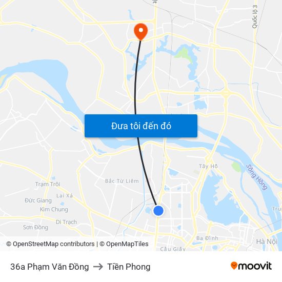 36a Phạm Văn Đồng to Tiền Phong map