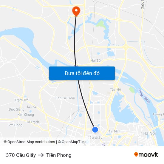 370 Cầu Giấy to Tiền Phong map