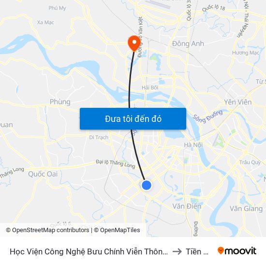 Học Viện Công Nghệ Bưu Chính Viễn Thông - Trần Phú (Hà Đông) to Tiền Phong map
