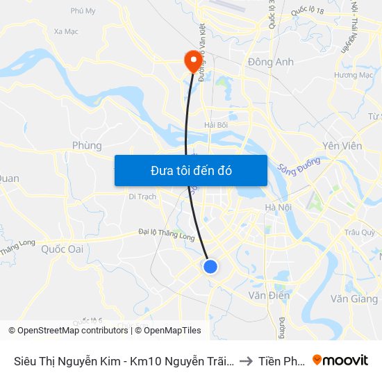 Siêu Thị Nguyễn Kim - Km10 Nguyễn Trãi (Hà Đông) to Tiền Phong map