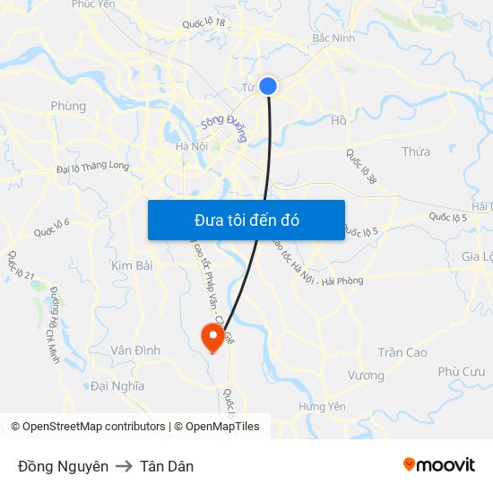 Đồng Nguyên to Tân Dân map