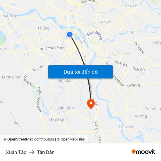 Xuân Tảo to Tân Dân map