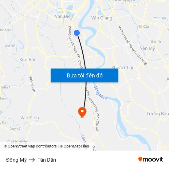 Đông Mỹ to Tân Dân map