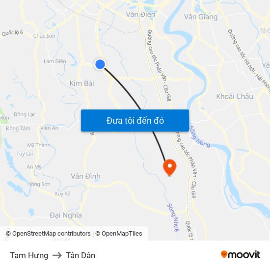 Tam Hưng to Tân Dân map