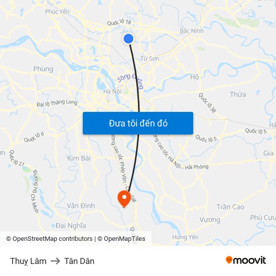 Thuỵ Lâm to Tân Dân map