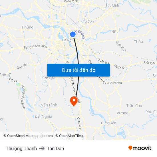 Thượng Thanh to Tân Dân map