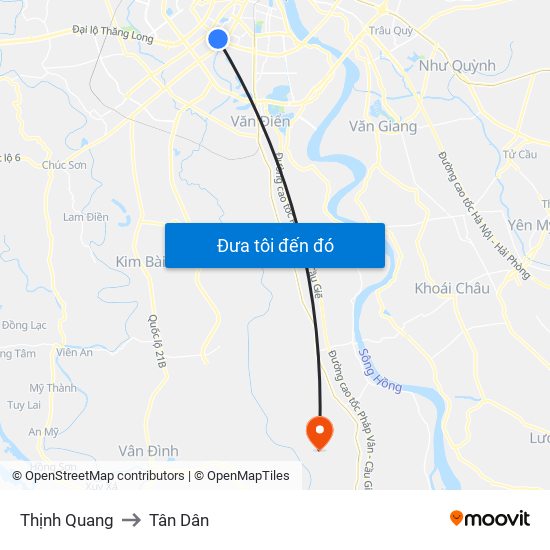 Thịnh Quang to Tân Dân map