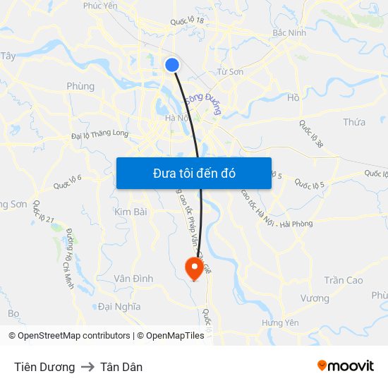 Tiên Dương to Tân Dân map