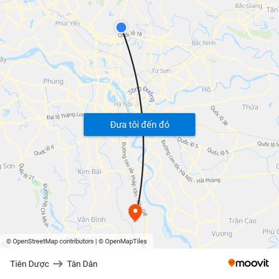 Tiên Dược to Tân Dân map