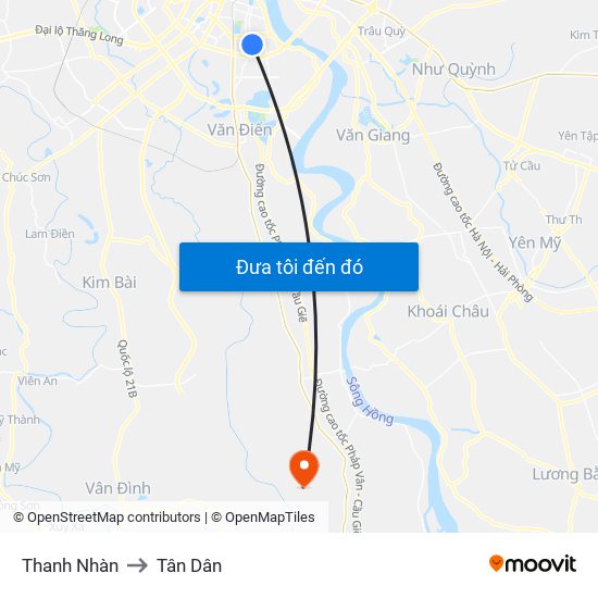 Thanh Nhàn to Tân Dân map