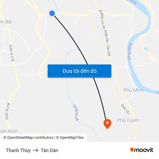 Thanh Thùy to Tân Dân map