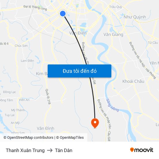 Thanh Xuân Trung to Tân Dân map