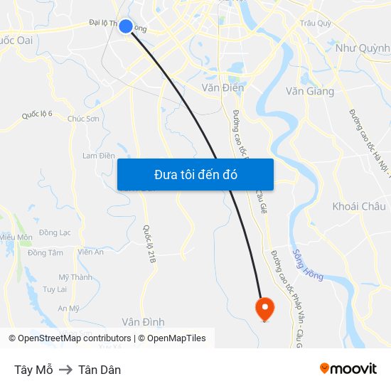 Tây Mỗ to Tân Dân map