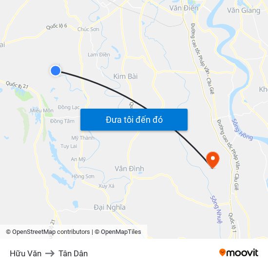 Hữu Văn to Tân Dân map