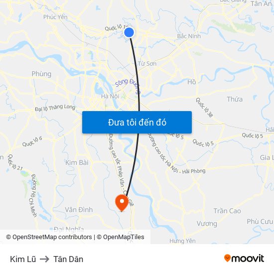 Kim Lũ to Tân Dân map