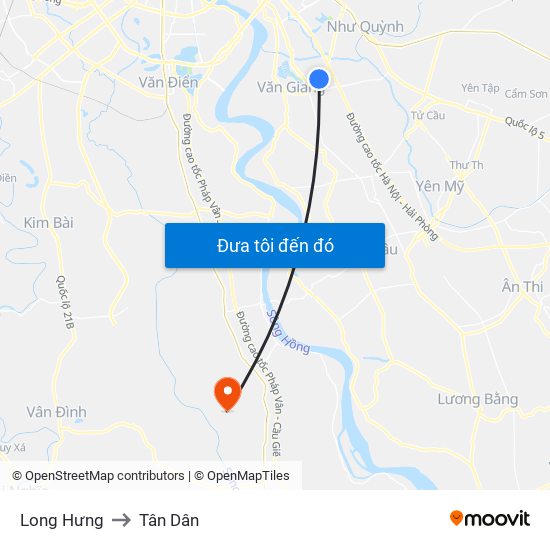 Long Hưng to Tân Dân map