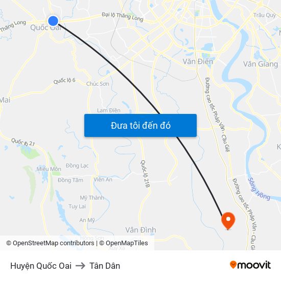 Huyện Quốc Oai to Tân Dân map