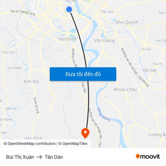 Bùi Thị Xuân to Tân Dân map