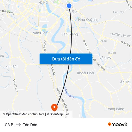 Cổ Bi to Tân Dân map