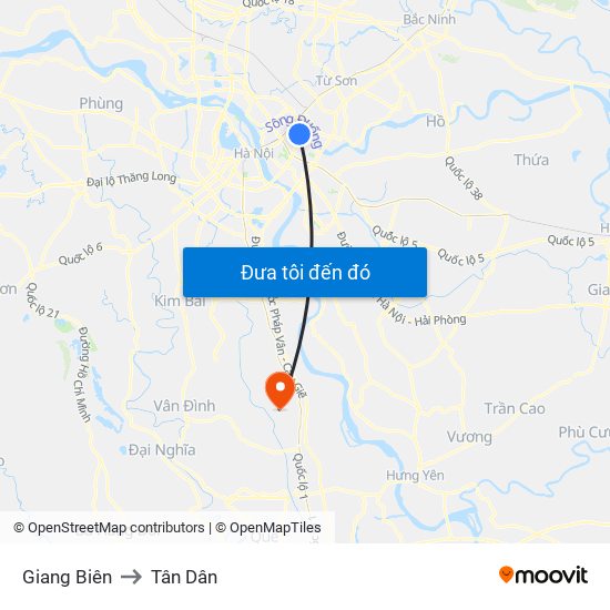 Giang Biên to Tân Dân map