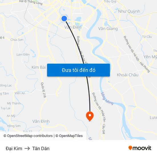 Đại Kim to Tân Dân map