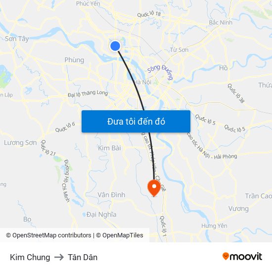 Kim Chung to Tân Dân map