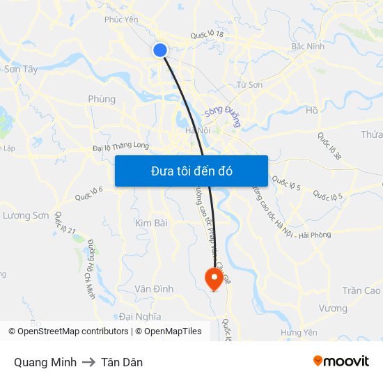 Quang Minh to Tân Dân map