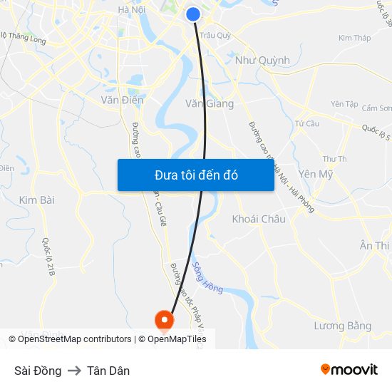 Sài Đồng to Tân Dân map