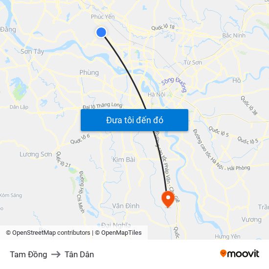 Tam Đồng to Tân Dân map
