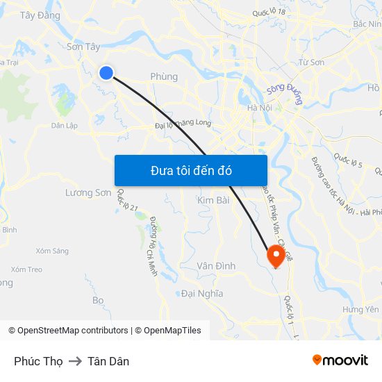 Phúc Thọ to Tân Dân map