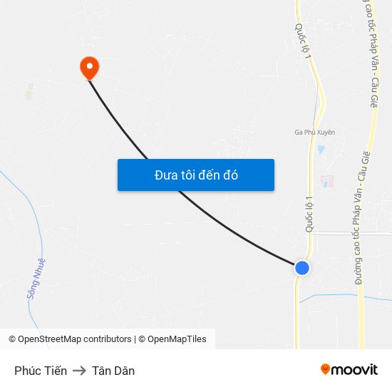 Phúc Tiến to Tân Dân map