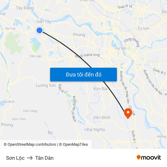 Sơn Lộc to Tân Dân map