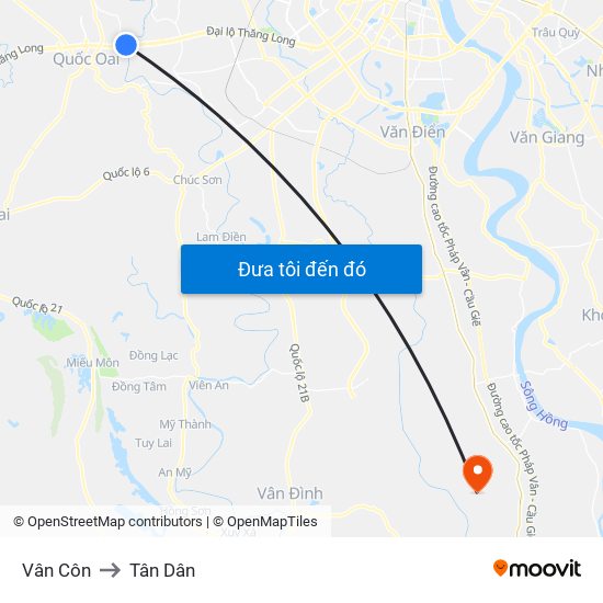 Vân Côn to Tân Dân map