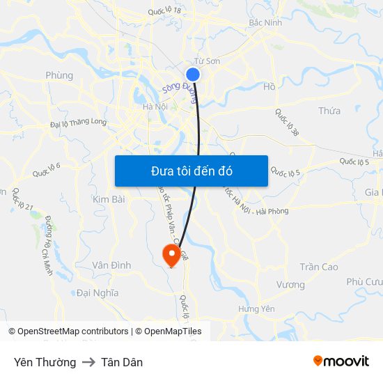 Yên Thường to Tân Dân map