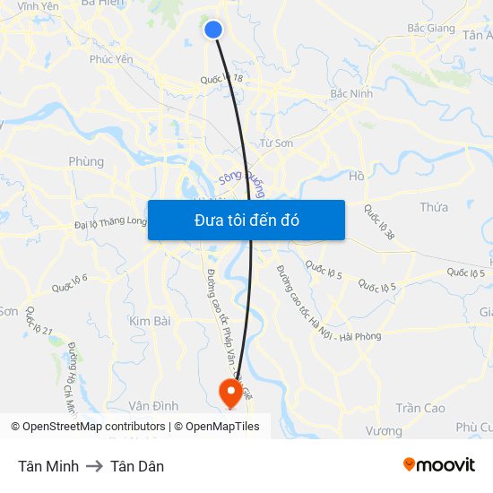 Tân Minh to Tân Dân map