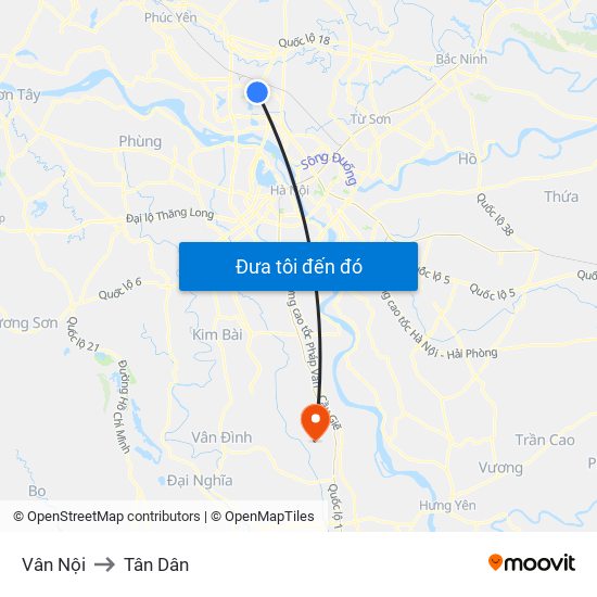 Vân Nội to Tân Dân map