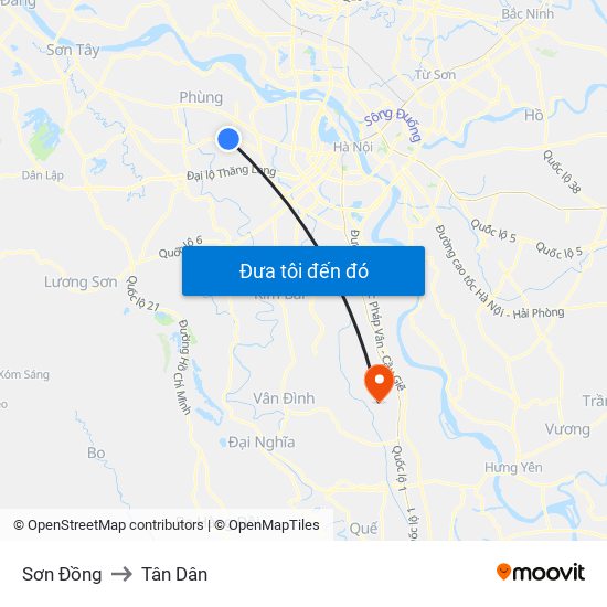 Sơn Đồng to Tân Dân map