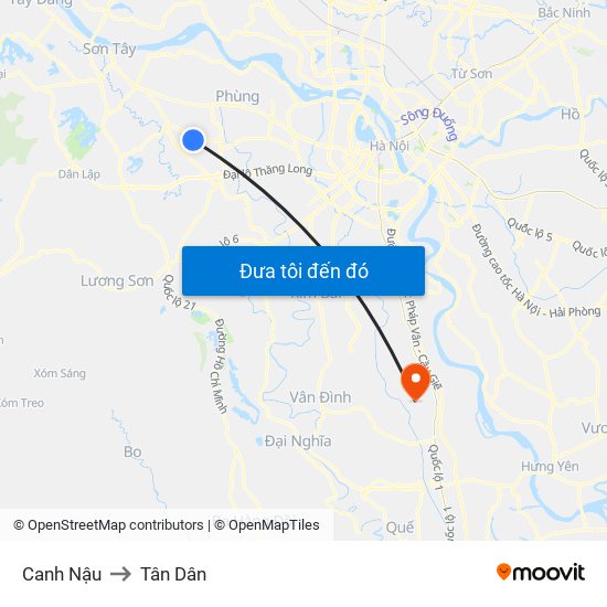 Canh Nậu to Tân Dân map