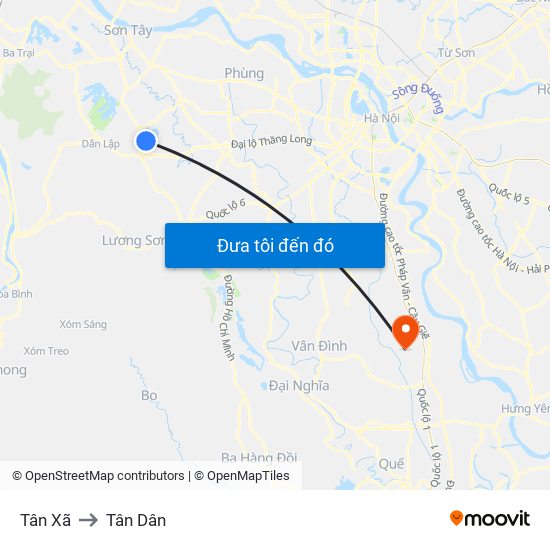 Tân Xã to Tân Dân map